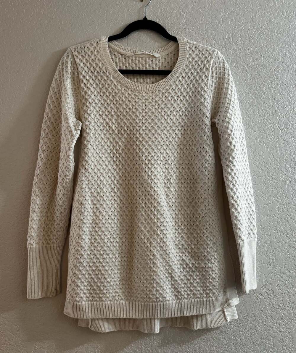 Athleta Honeycomb Sweater Tunic Size M Cream Merino Wool Blend